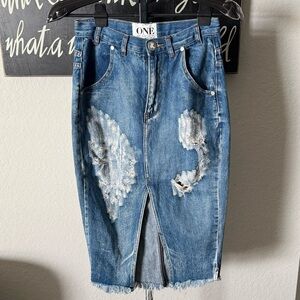 One Teaspoon Cadillac PACIFICA Denim Pencil Skirt